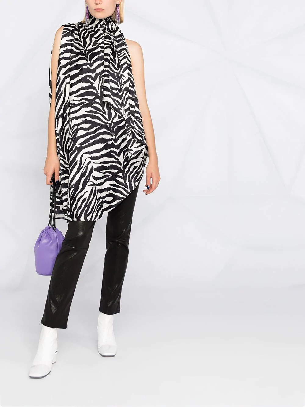 one-shoulder animal print asymmetric dress - 7