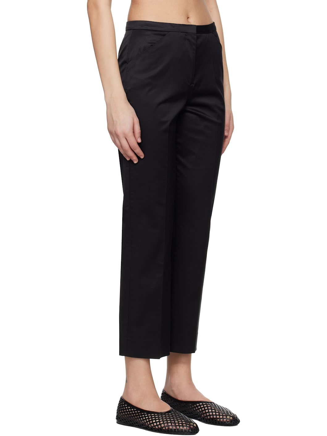 Black Cropped Straight Trousers - 2