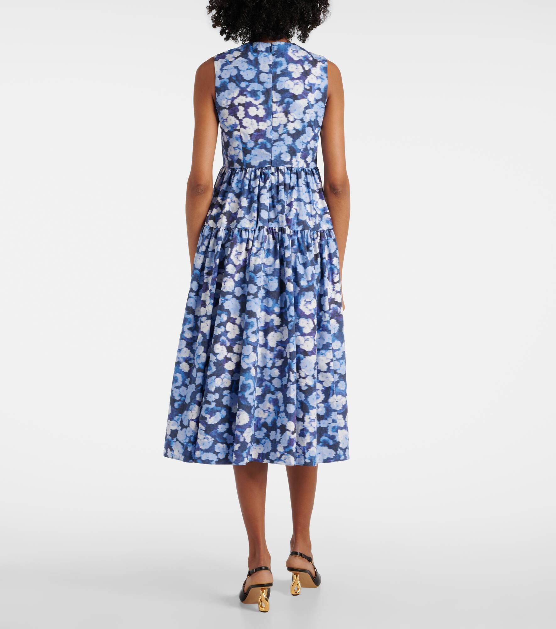 Floral-appliqué ruffled cotton cocktail dress - 3