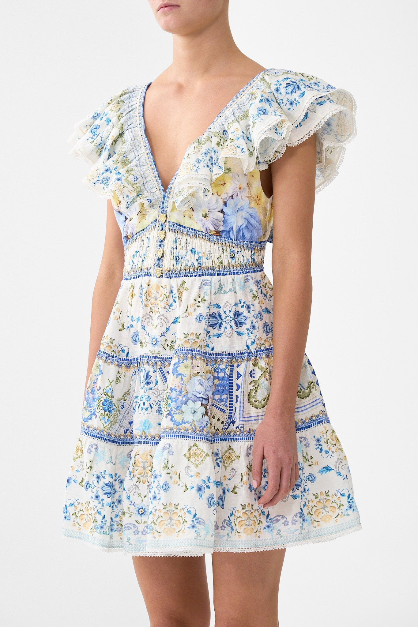 TIERED SHORT DRESS WITH NECK FRILL - 4