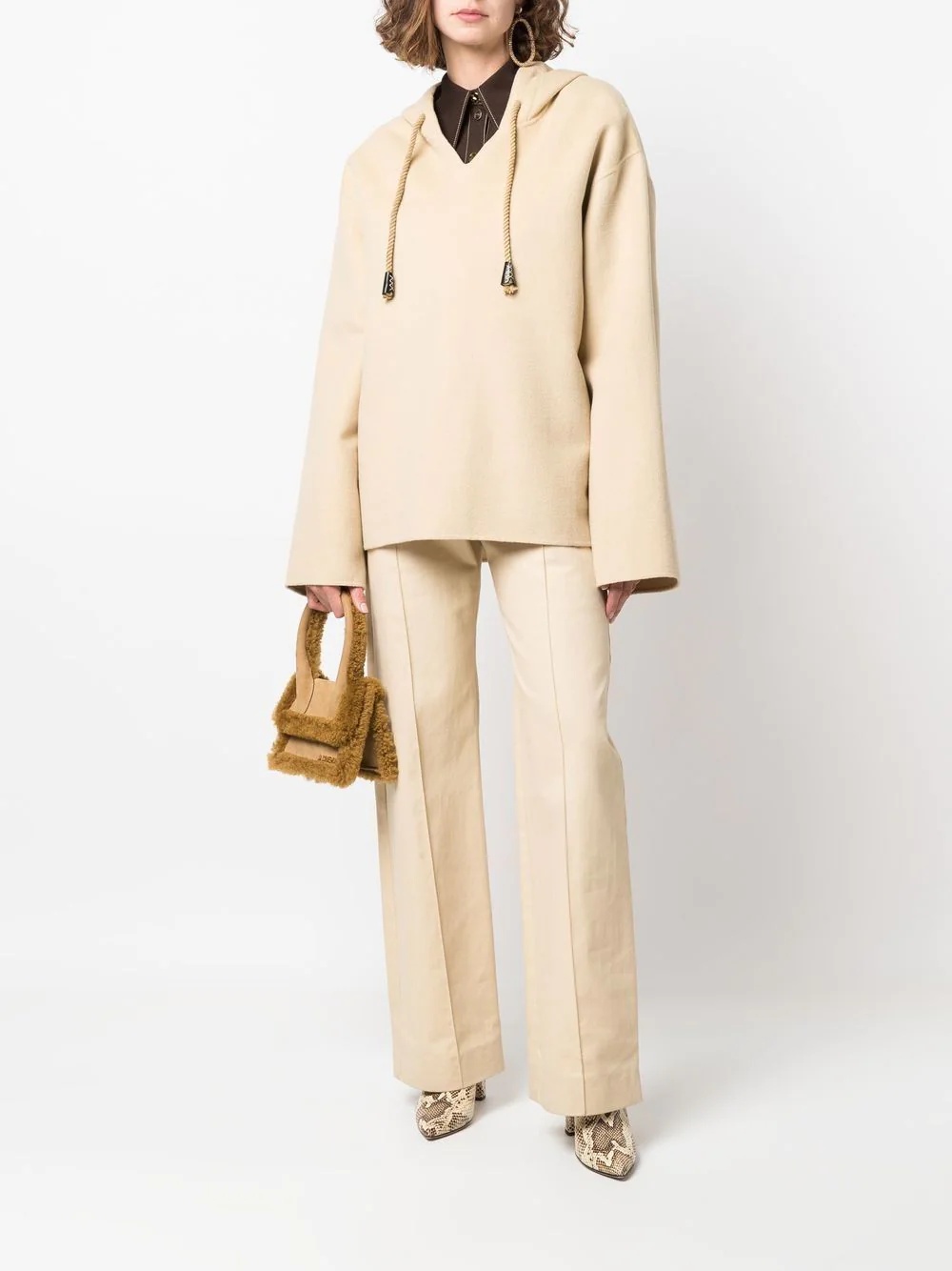 hooded pilgrim-collar jumper - 3