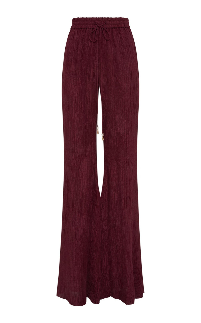 Claude Flare Pant in Bordeaux Plisse Silk - 1