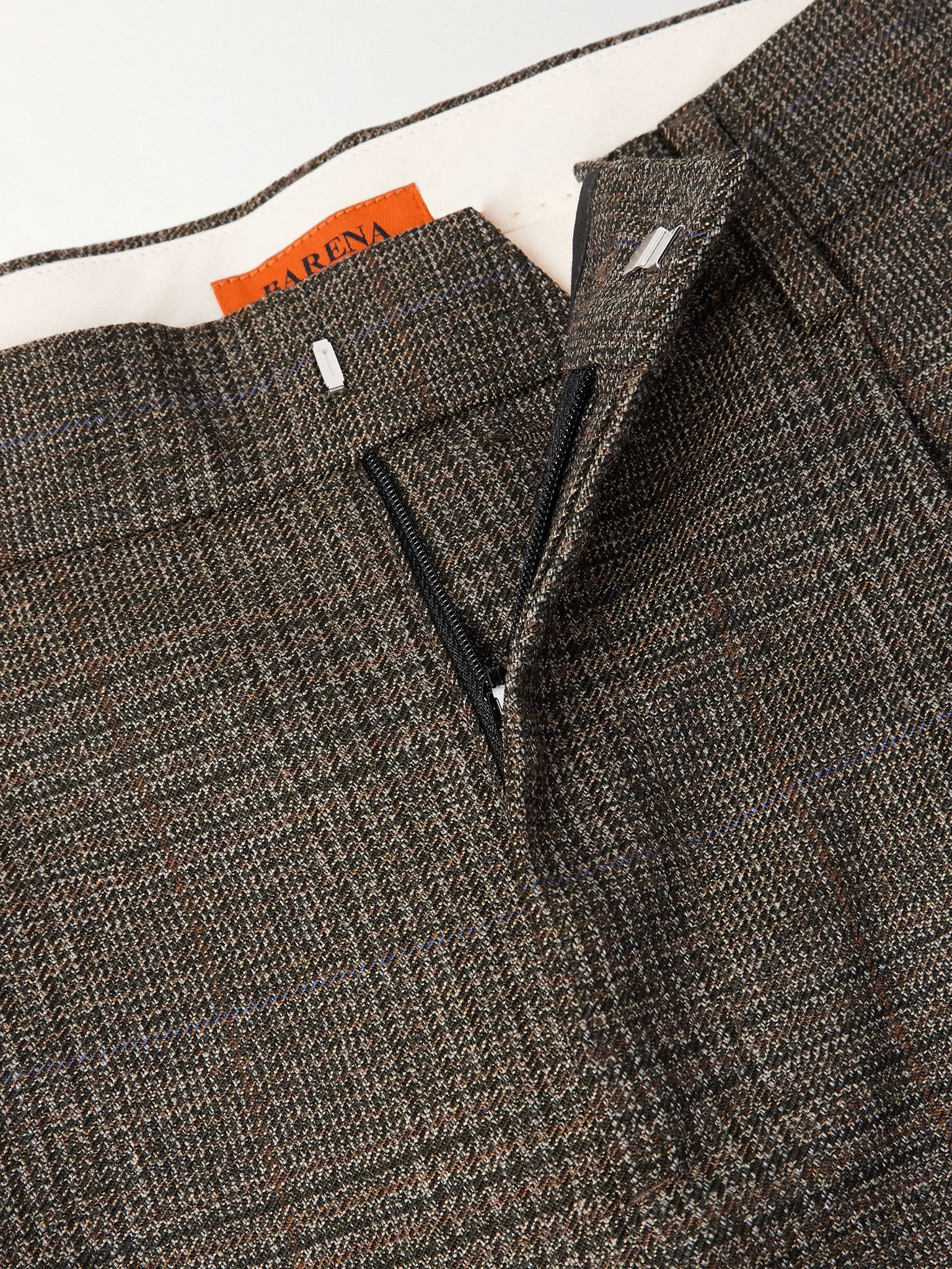 Straight-Leg Pleated Prince of Wales Checked Virgin Wool Trousers Gray - 6