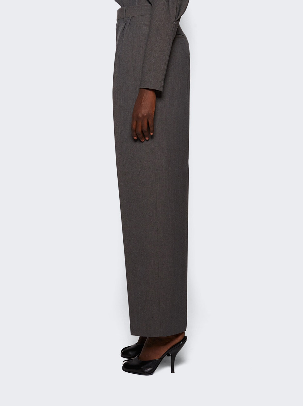 Light Wool Stretch Tricotine Two Pleat Trousers Grey Melange - 4
