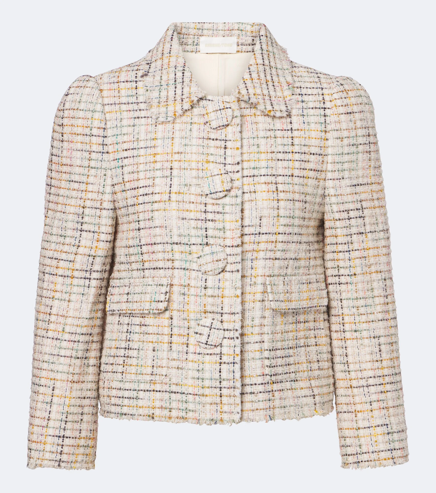 Checked cotton-blend cropped jacket - 1