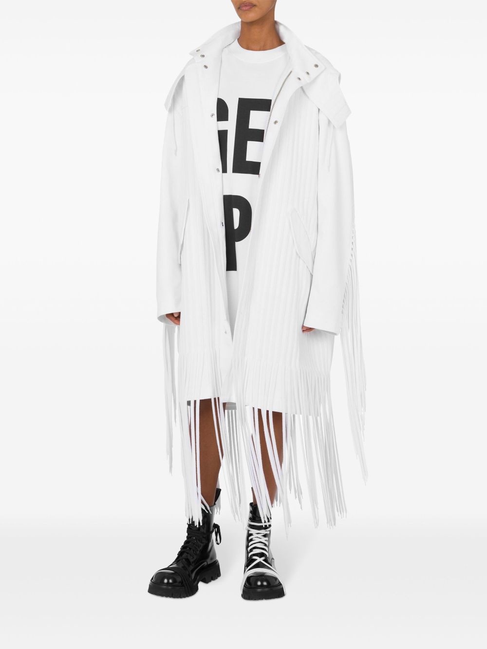 fringed hooded coat - 2