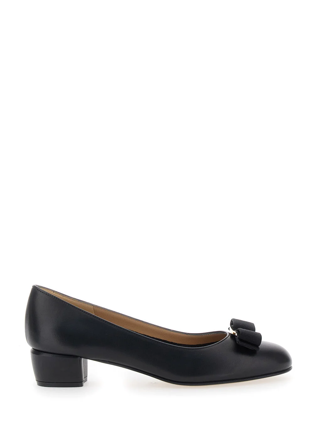 Ferragamo Women 'Vara' Black Pumps With Low Block Heel And Logo Plaque On The Front In Leather Woman - 1