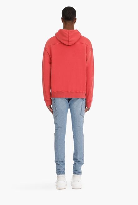 Faded red cotton hooded sweatshirt with embossed Balmain logo - 3