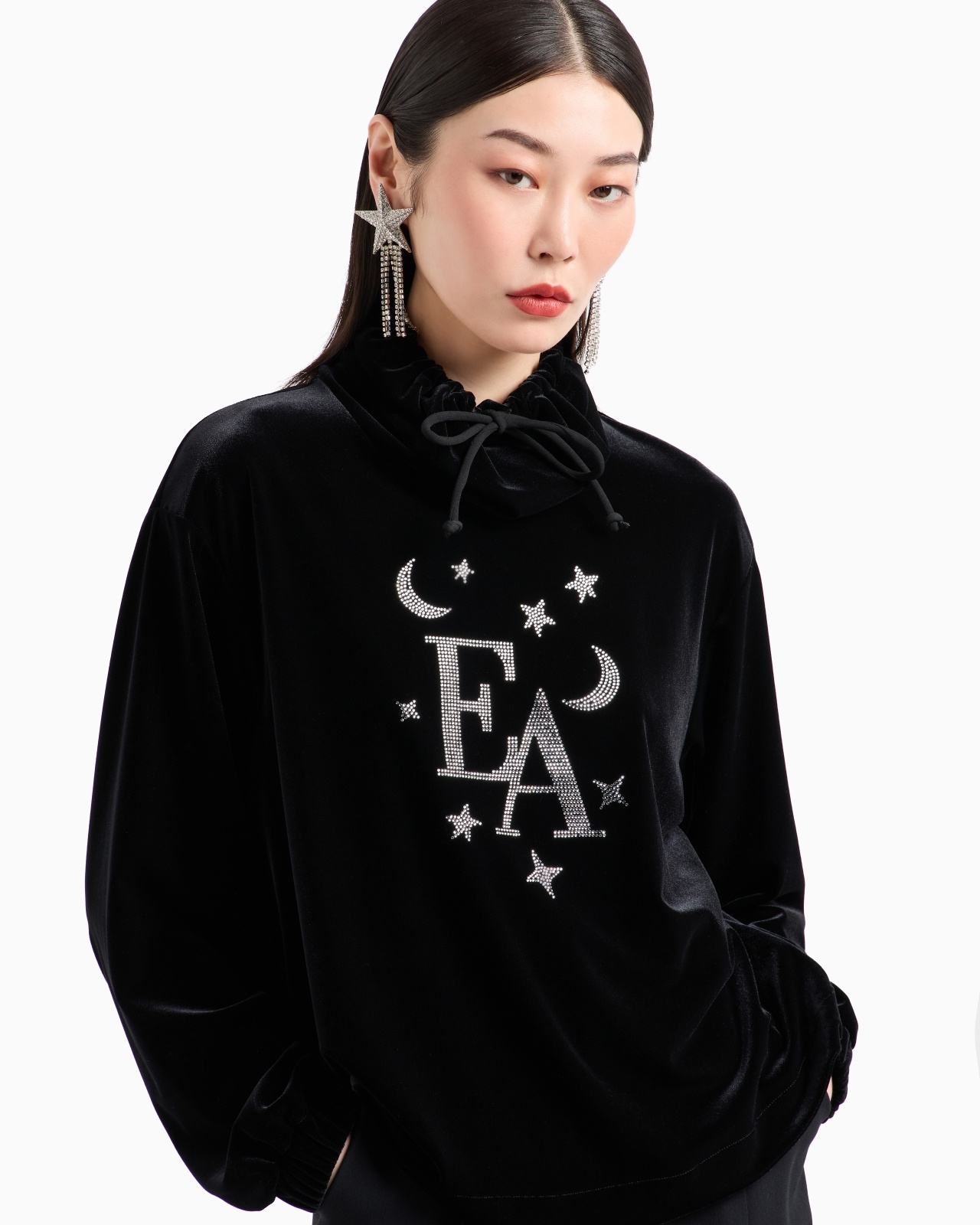 MOCK-NECK SWEATSHIRT IN CHENILLE WITH MOON AND STARS RHINESTONE LOGO - 5