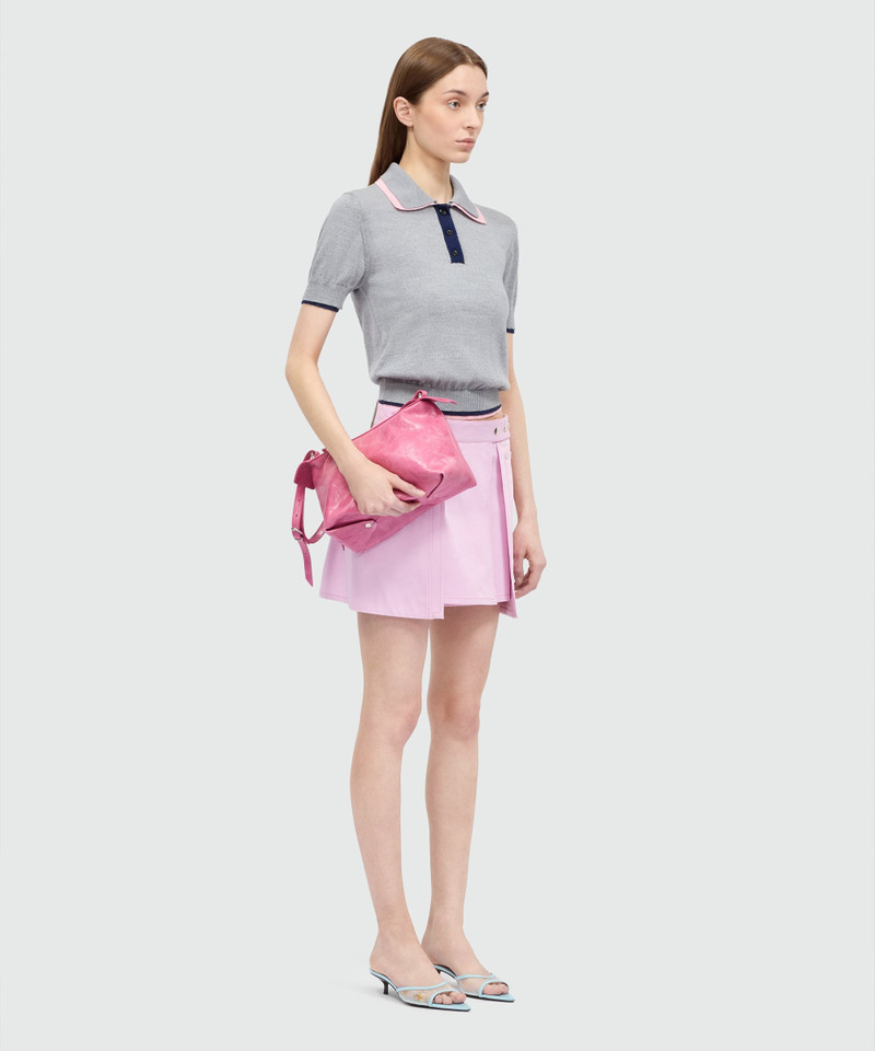 Pink cotton gabardine wrap miniskirt with metal buttons 4
