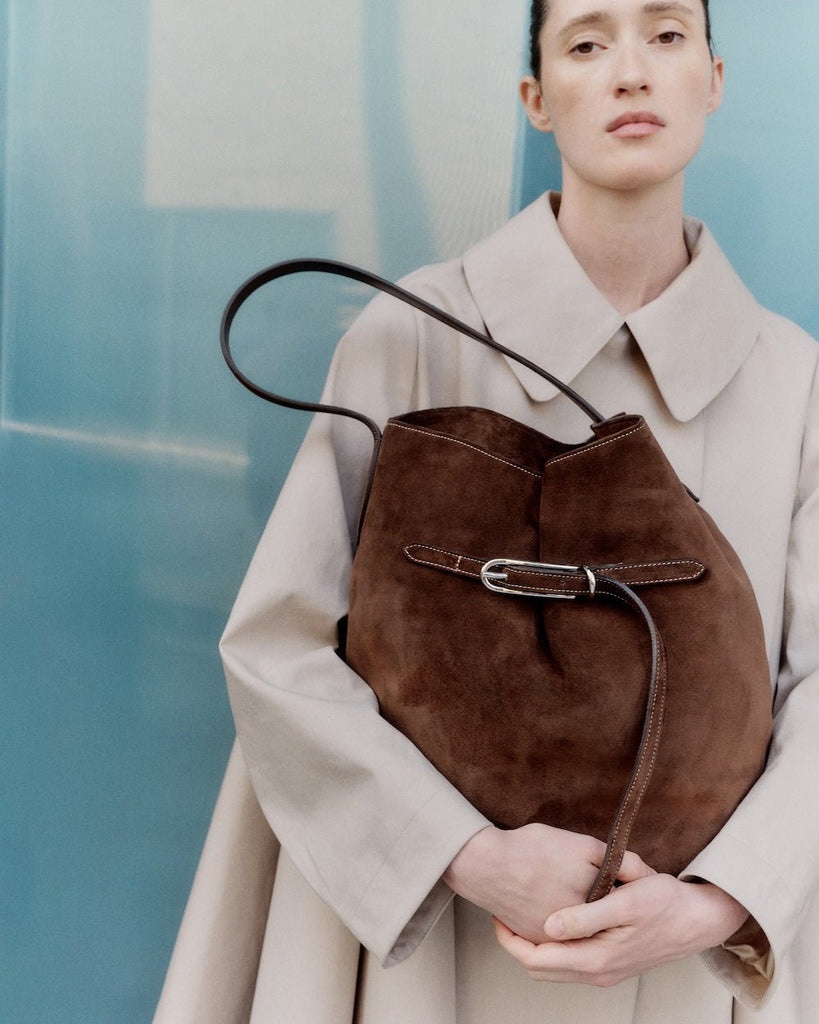 BELTED BUCKET BAG LARGE DARK BROWN SUEDE - 2