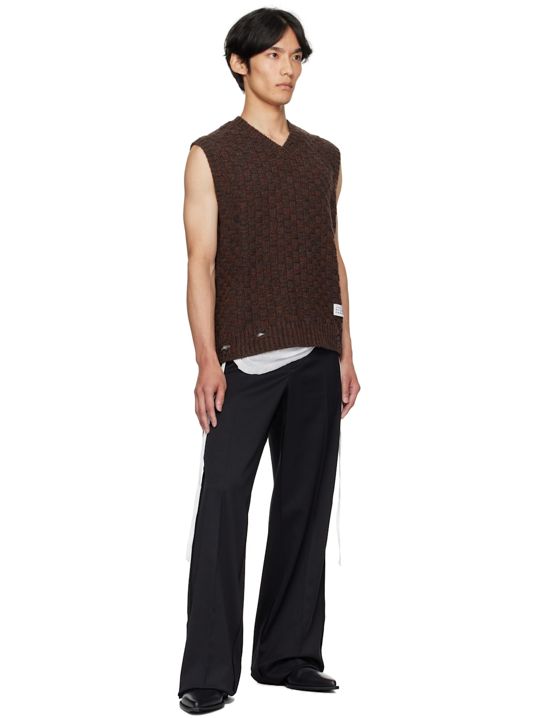 Brown V-Neck Sweater Vest - 4