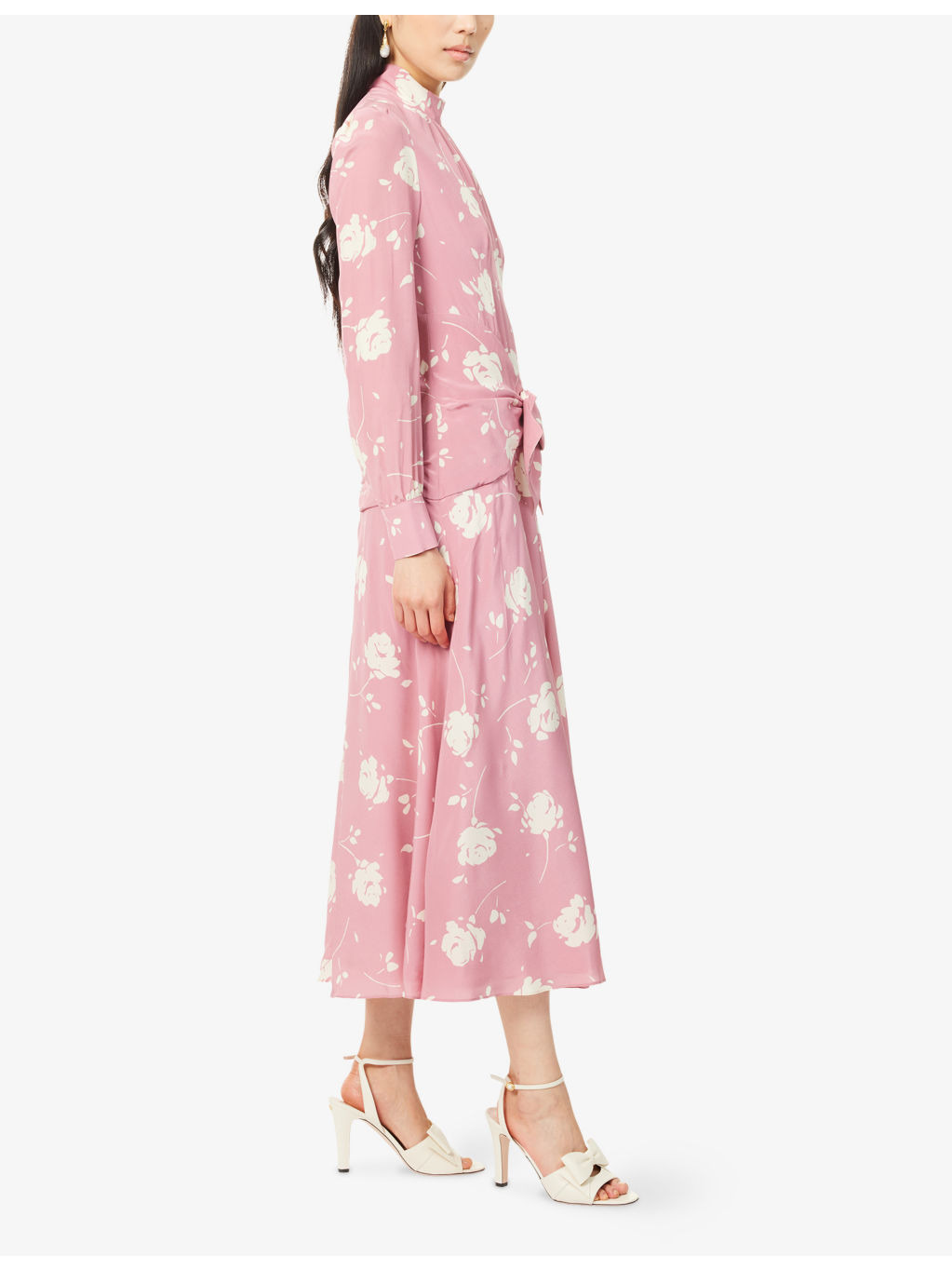 Floral High-Neck Silk Midi Dress - 3