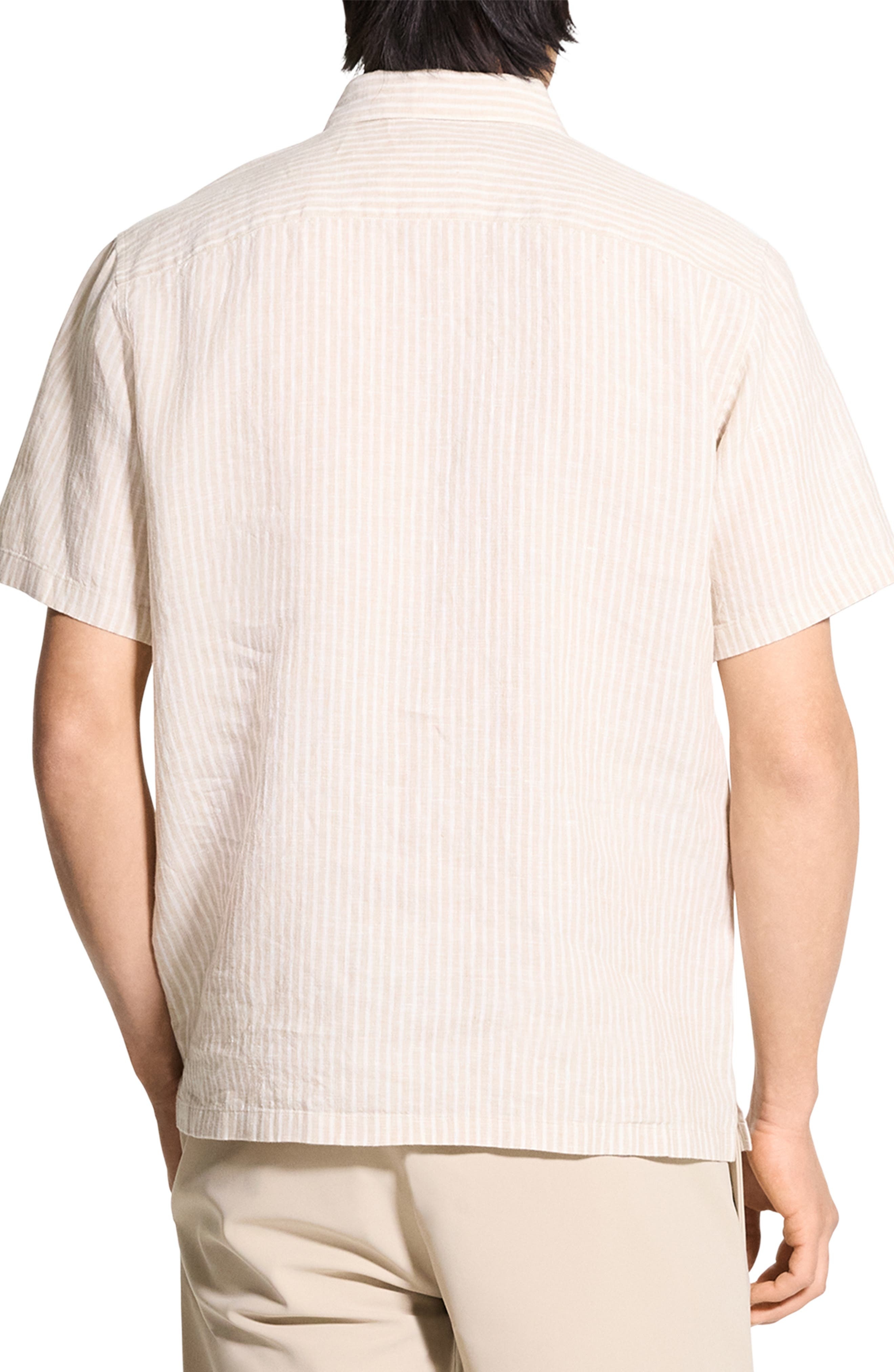 Theory Irving Stripe Short Sleeve Linen Button-Up Shirt in Chino/White at Nordstrom - 2