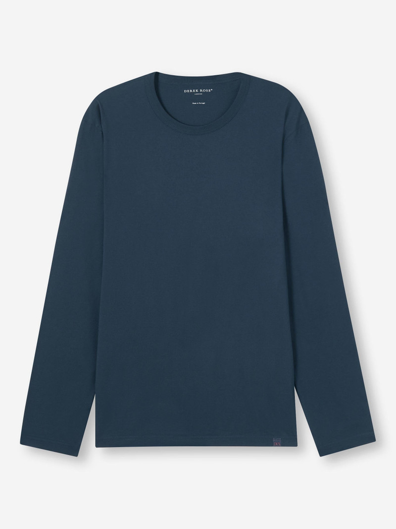Derek Rose Men's Long Sleeve T-Shirt Barny Pima Cotton Navy outlook