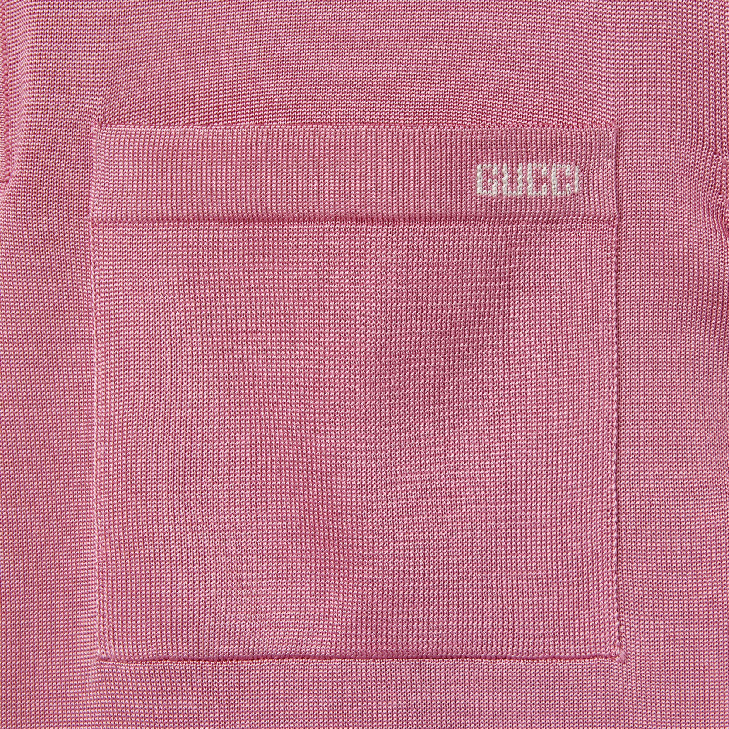Fine silk knit polo top with intarsia - 6