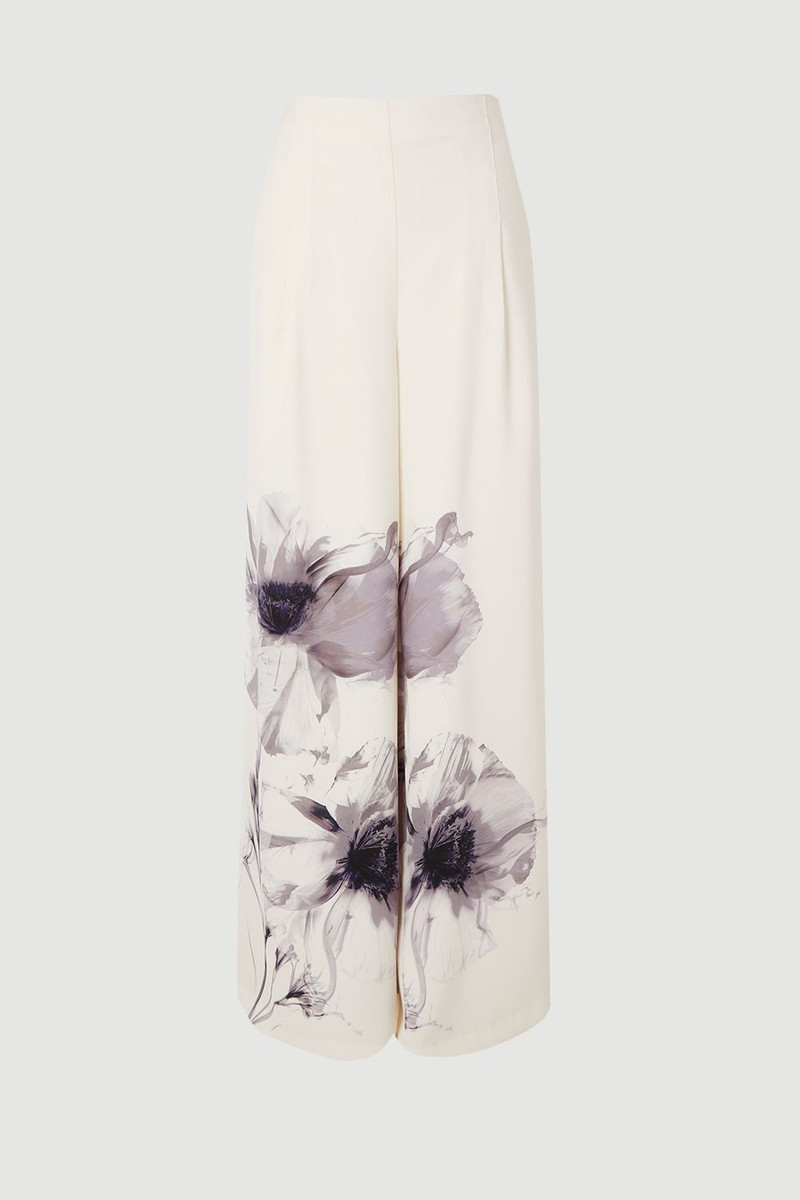 Plus Size Floral Placement Tailored Crepe Pleat Printed Detail Wide Leg Trousers 4