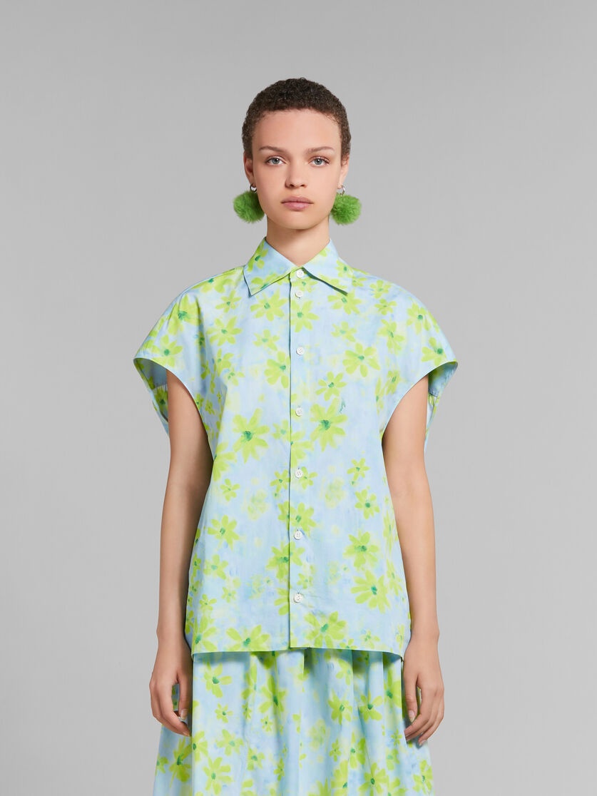 LIGHT GREEN POPLIN COCOON SHIRT WITH PARADE PRINT - 2