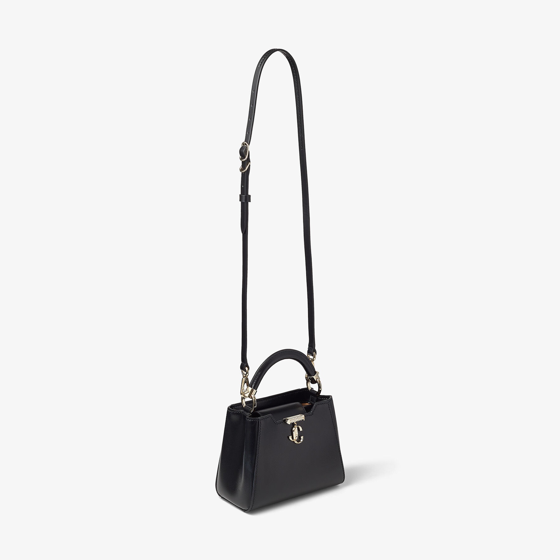 Varenne Top Handle Mini
Black Leather Top Handle Bag with Crystal Bar and JC Emblem - 6