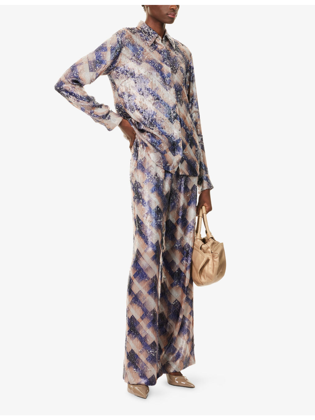 Sequin Drawstring Woven Trousers - 2
