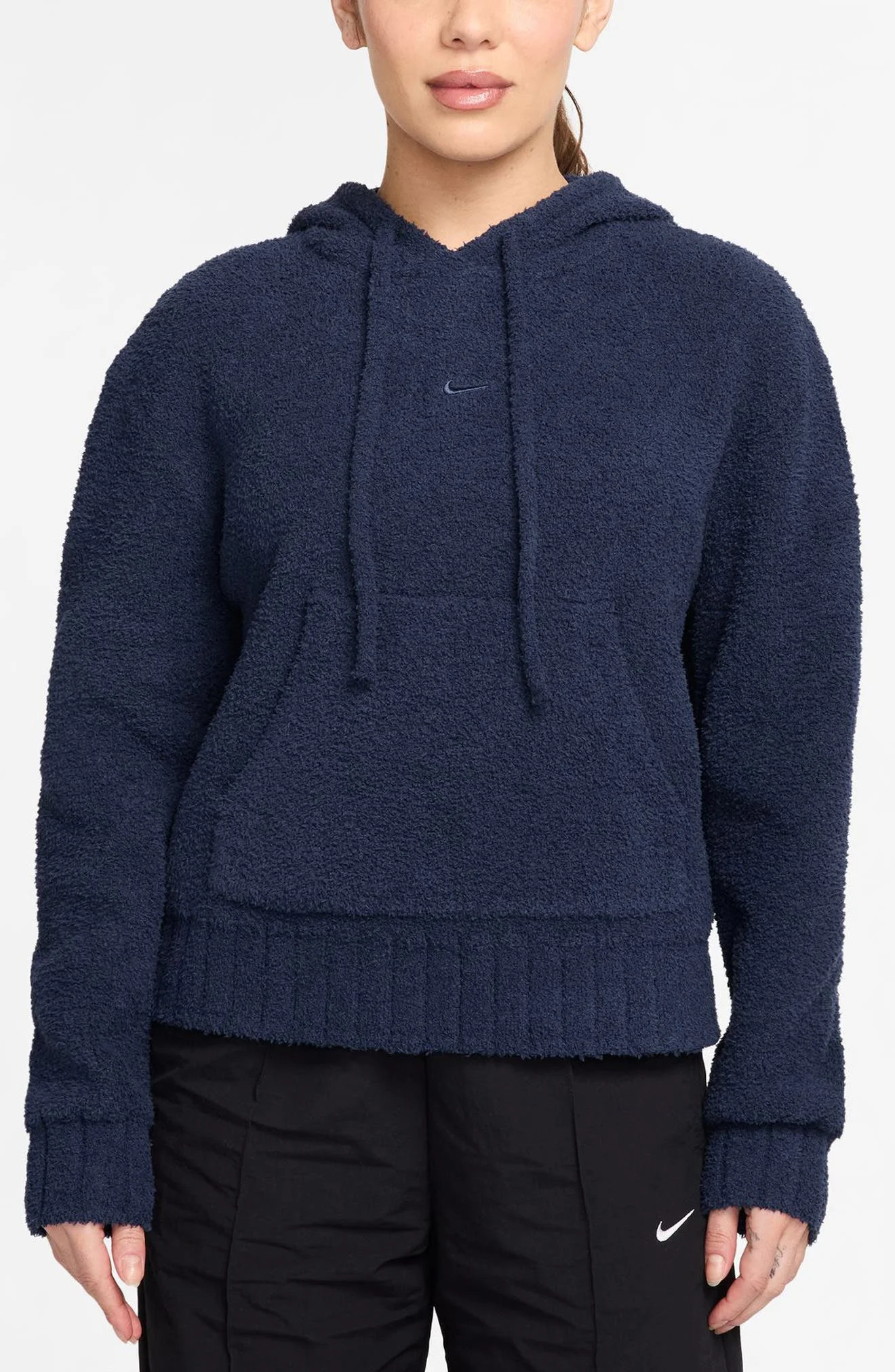 Nike Sportswear Phoenix Oversize Bouclé Hoodie in Midnight Navy at Nordstrom - 1