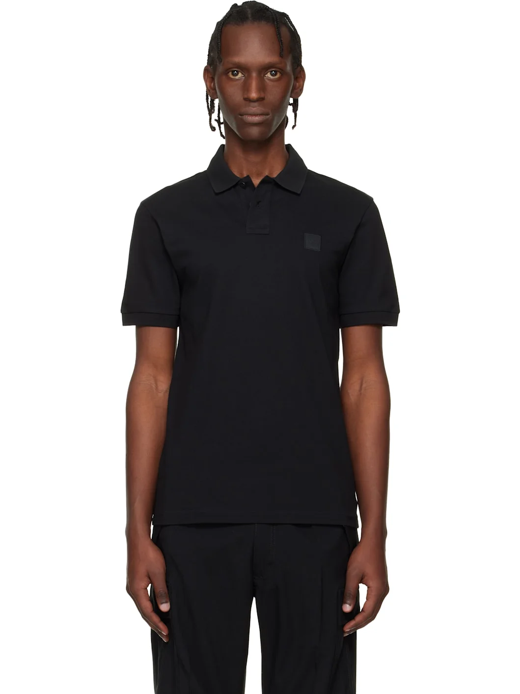 Black Logo Patch Stretch-Cotton Slim-Fit Polo - 1