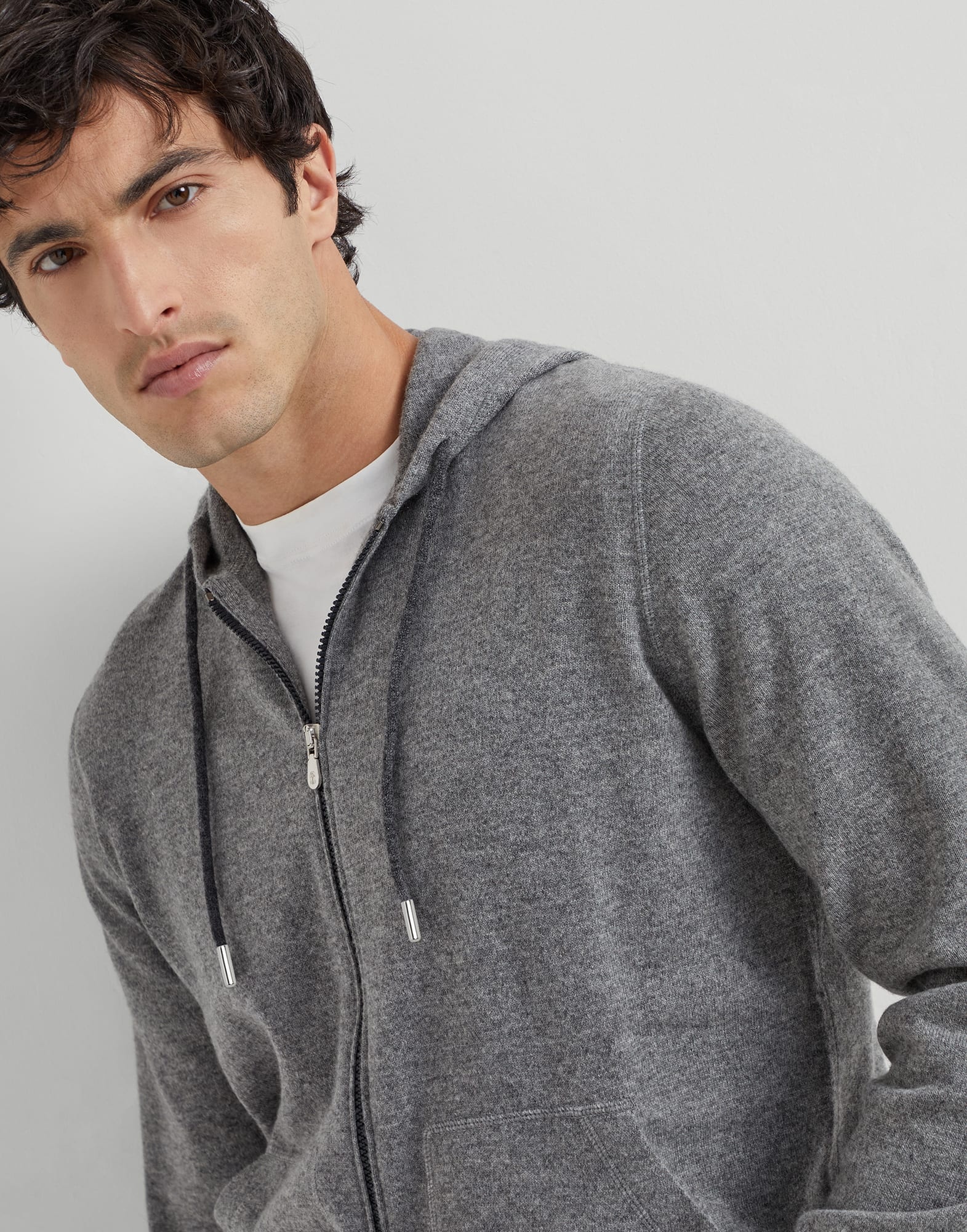 Cashmere sweatshirt-style cardigan with hood - 3
