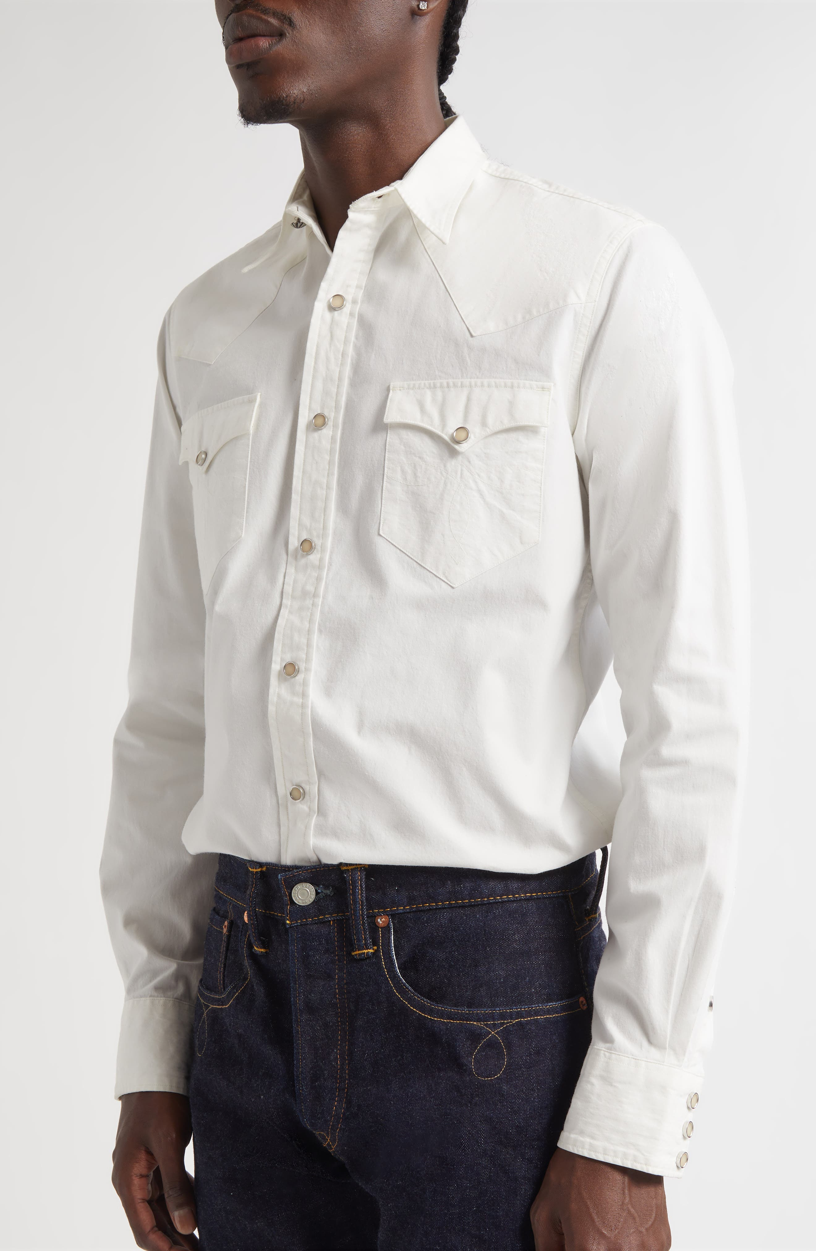 Slim Fit Poplin Snap-Up Western Shirt - 4