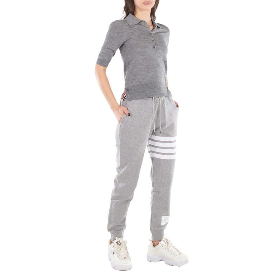 Thom Browne Ladies Light Grey Wool 4-Bar Relaxed Polo Shirt - 4
