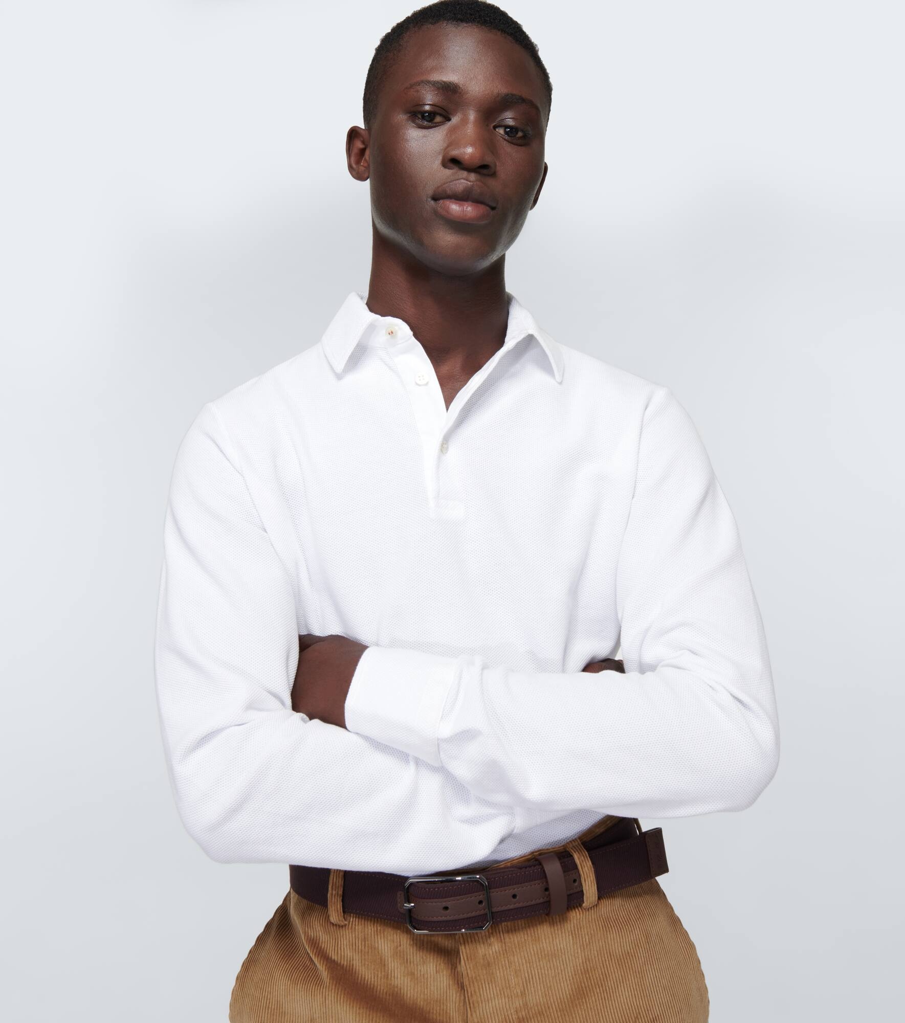 Cotton long-sleeved polo sweater - 6