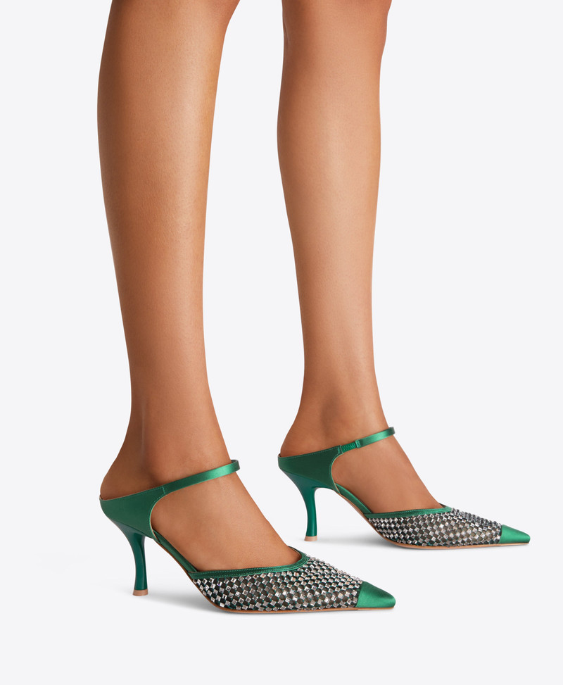 Vega 70 Green Crystal Satin Mules 5