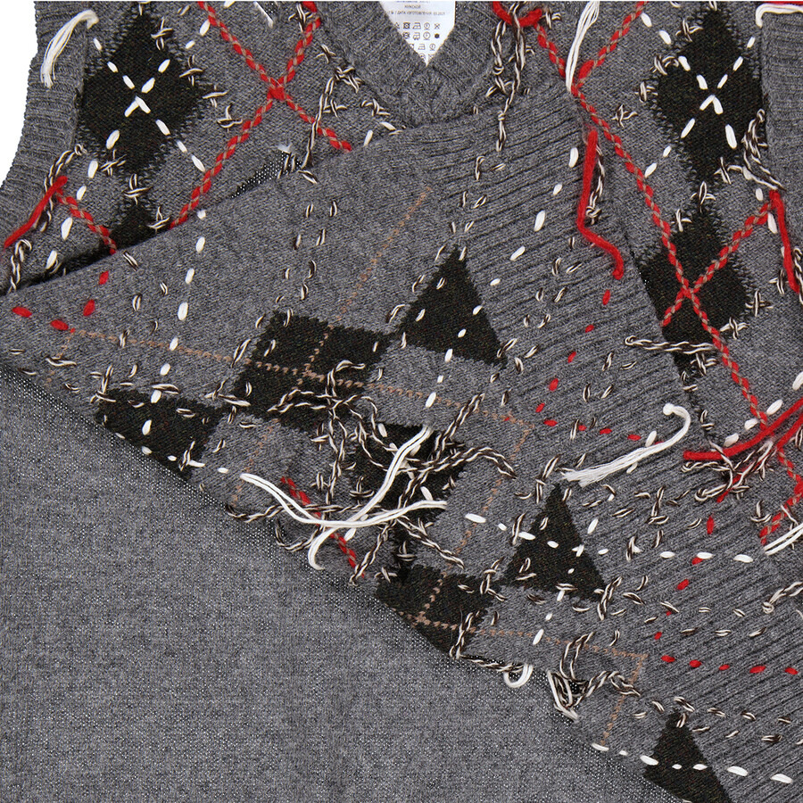 Maison Margiela Men's Grey / Dark Green / Walnut Cut-Out Intarsia-Knit Vest - 7