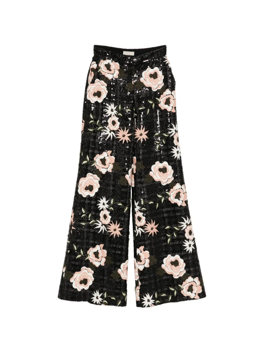 floral-embroidered flared trousers - 1