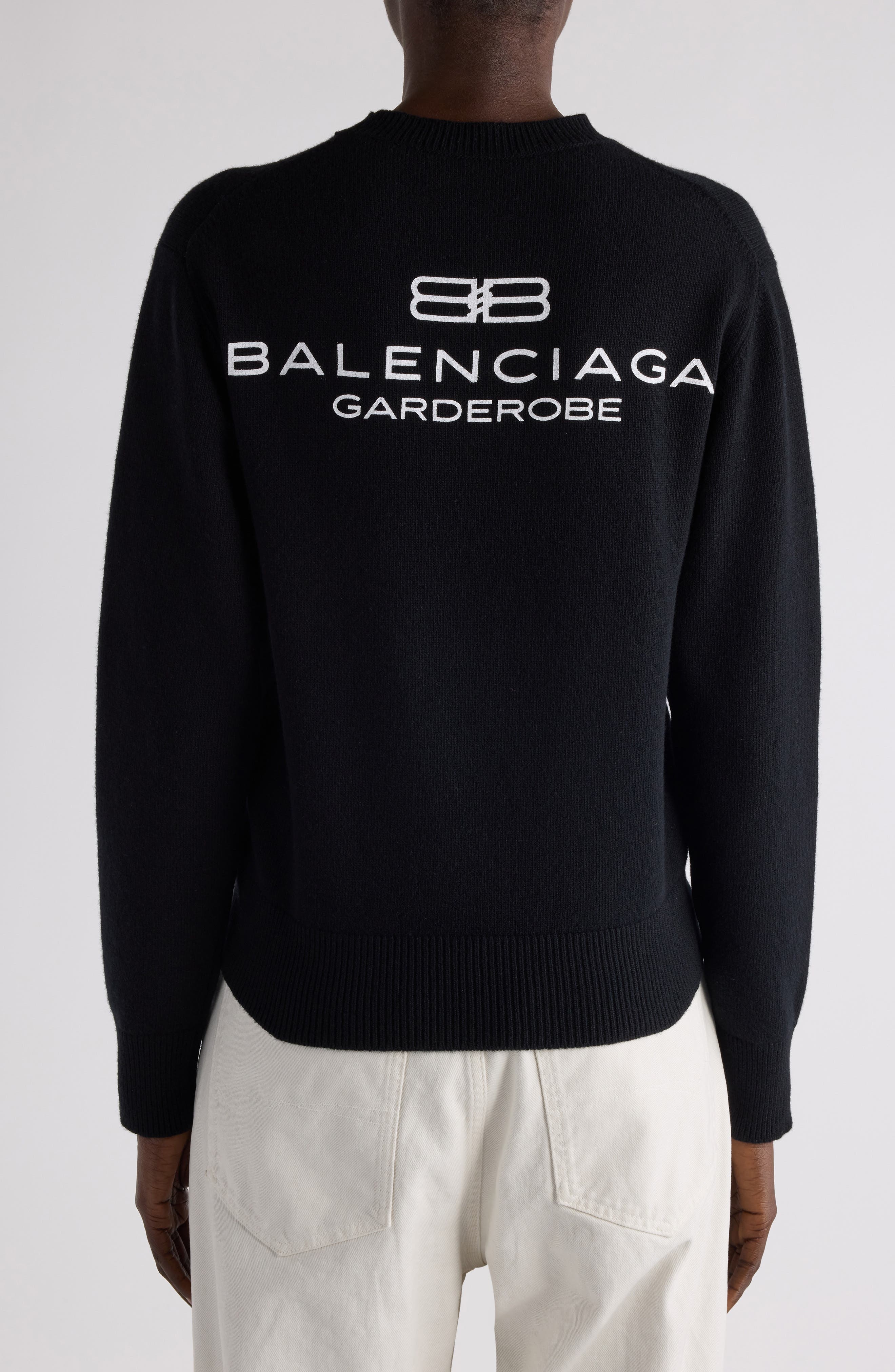 Balenciaga Logo Embroidered Wool Sweater in 1000 Black at Nordstrom - 2
