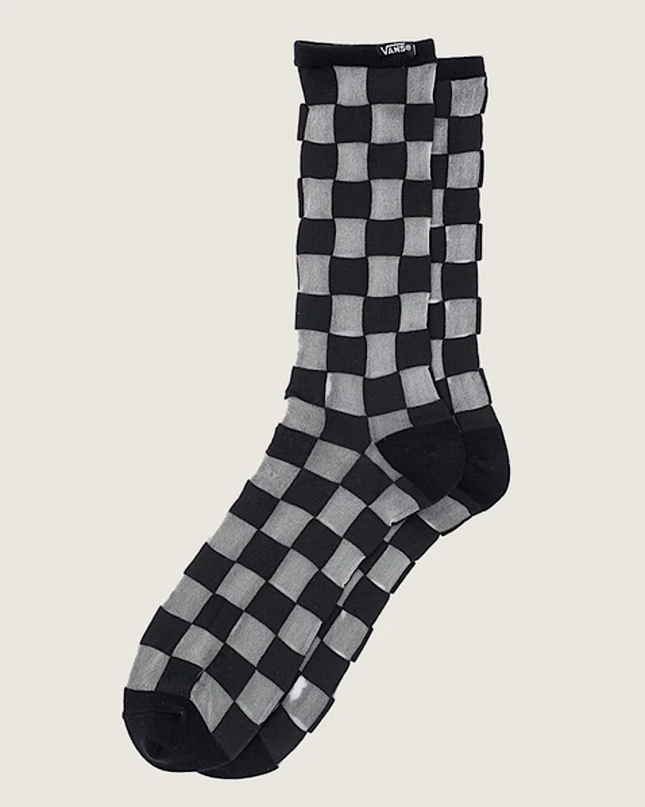 Checkerboard Hazy Sheer Crew Socks - 1
