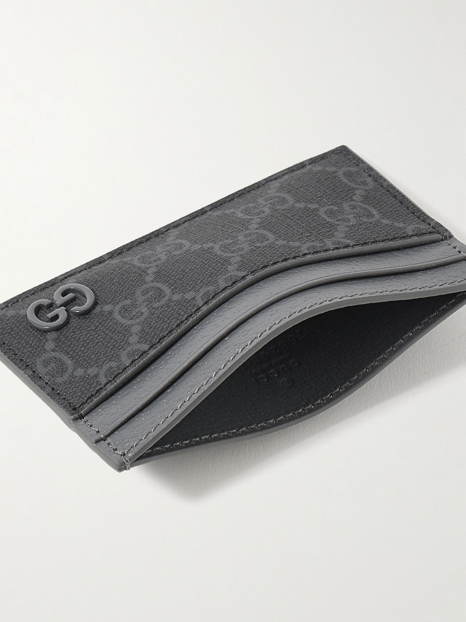GG Supreme Monogrammed Coated-Canvas and Pebble-Grain Leather Cardholder Black - 4
