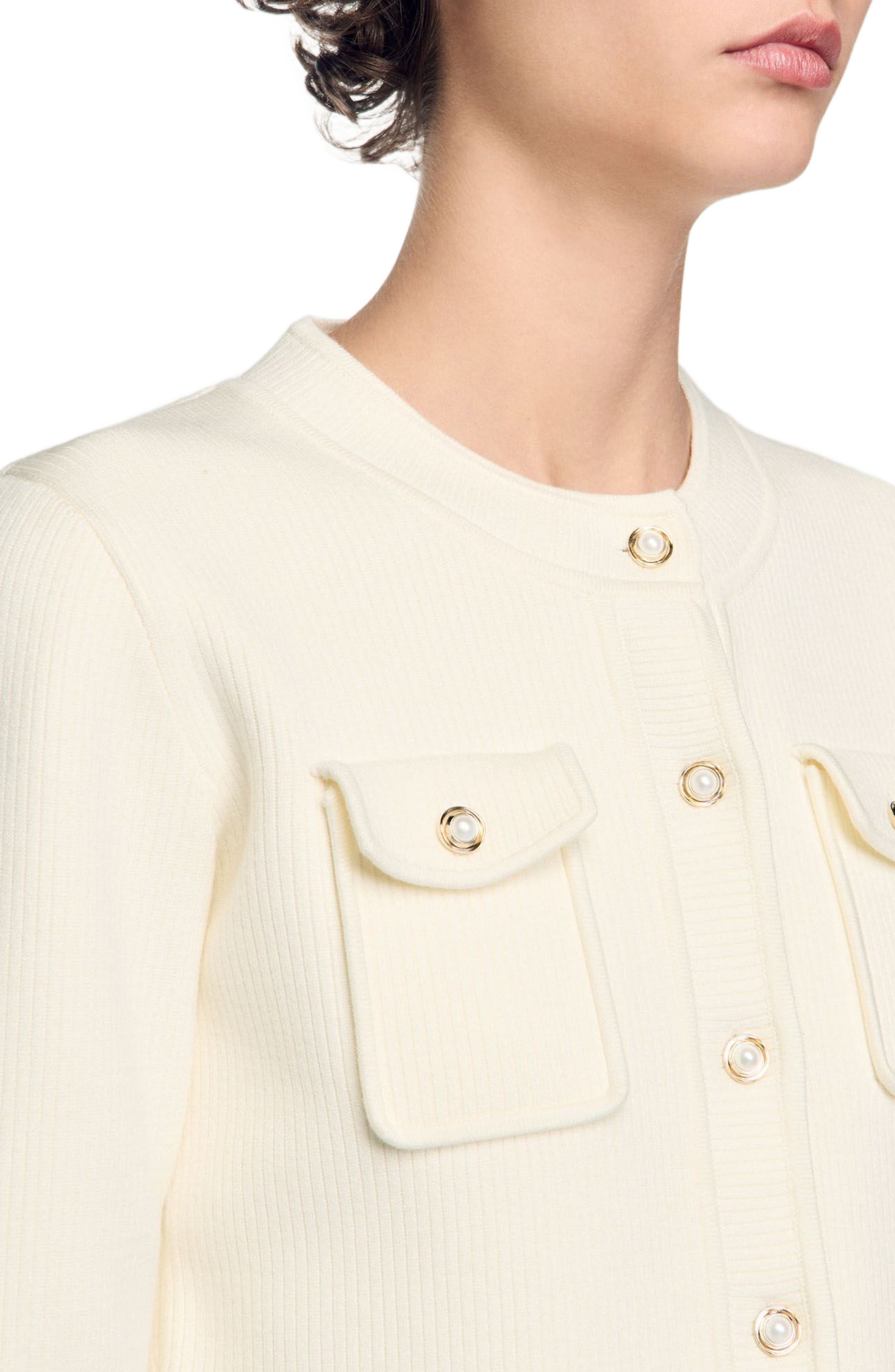 SANDRO Rib knit cardigan in Ecru at Nordstrom - 4