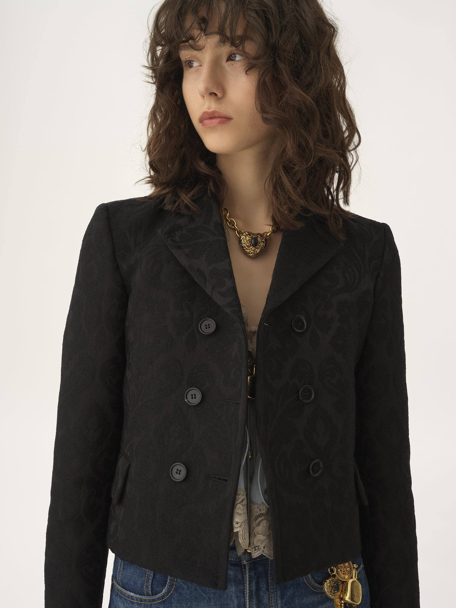 DOUBLE-BREASTED FITTED JACKET IN A WOOL-MIX JACQUARD - 6