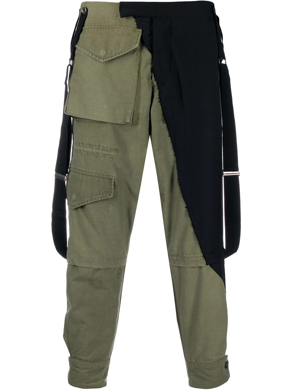 mixed-panel suspender cargo trousers - 1