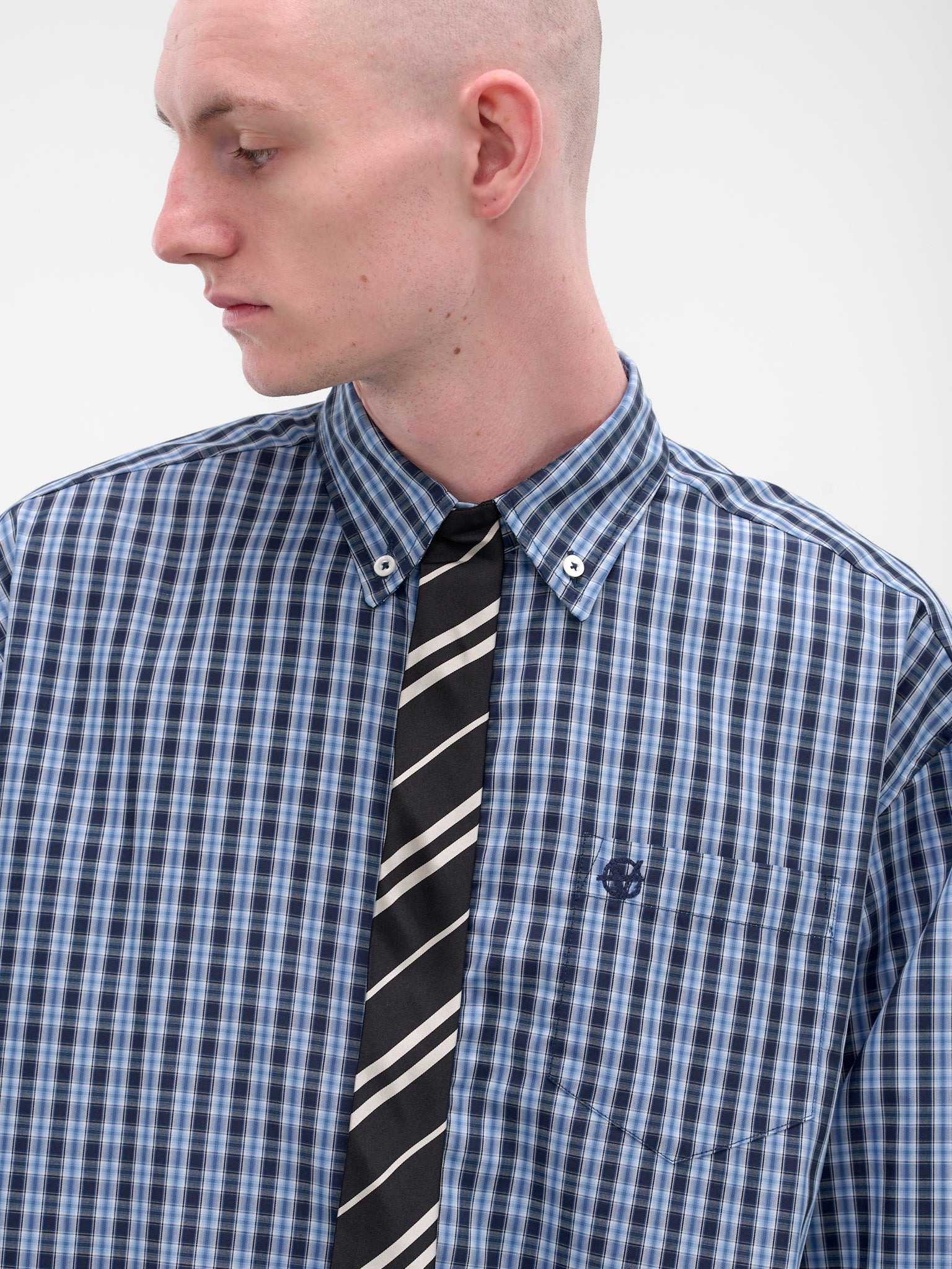 Blue Check Tie Button-Down Shirt - 5
