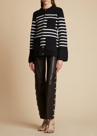 KHAITE The Suzette Cardigan in Black and White Stripe outlook