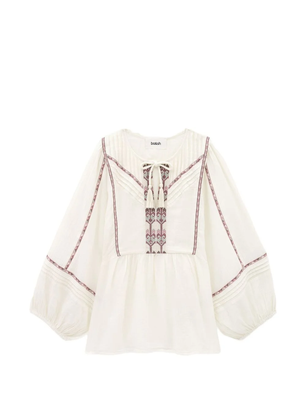 Poeme embroidered tassel-detail blouse - 1