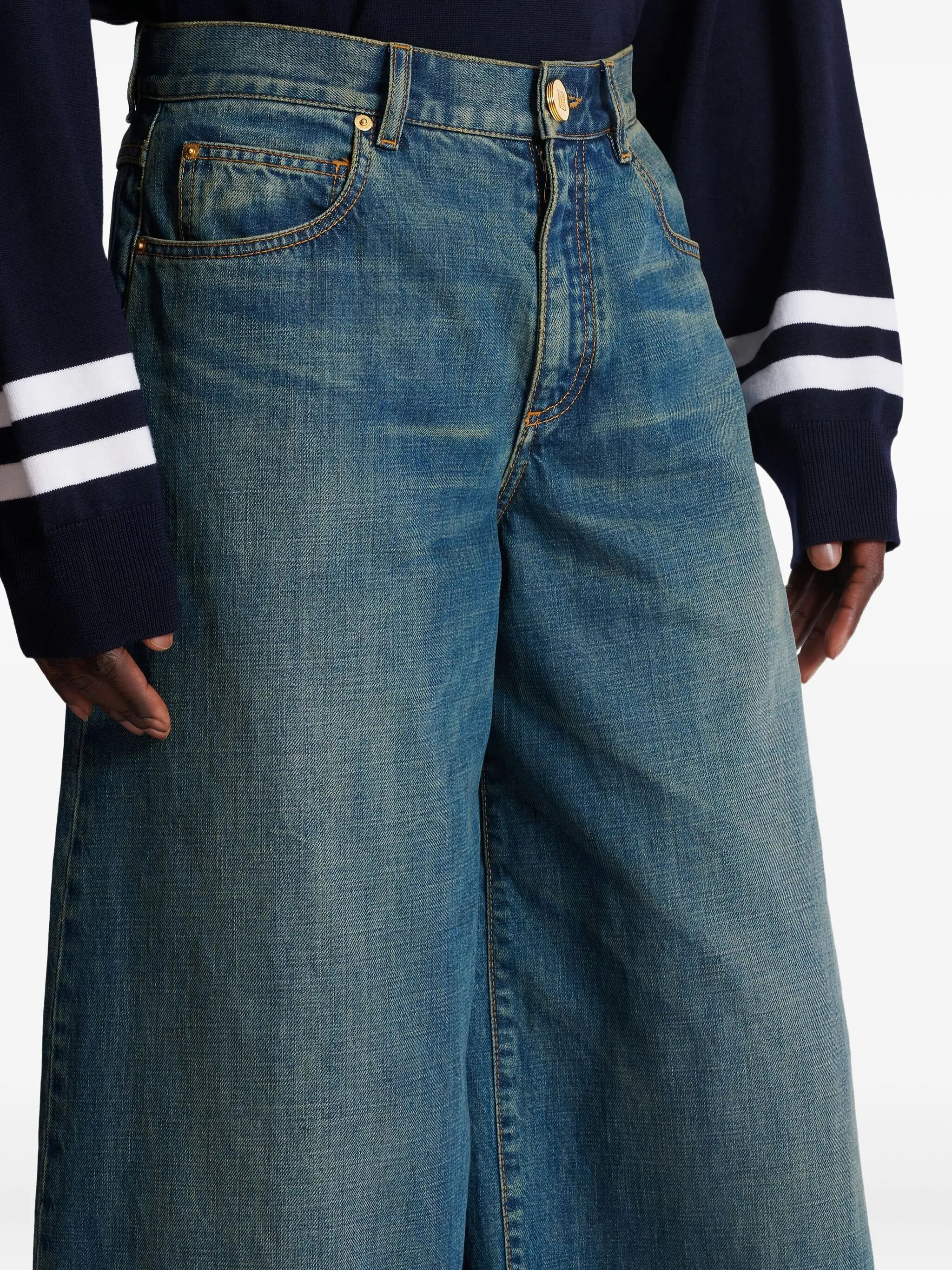 faded wide-leg jeans - 5