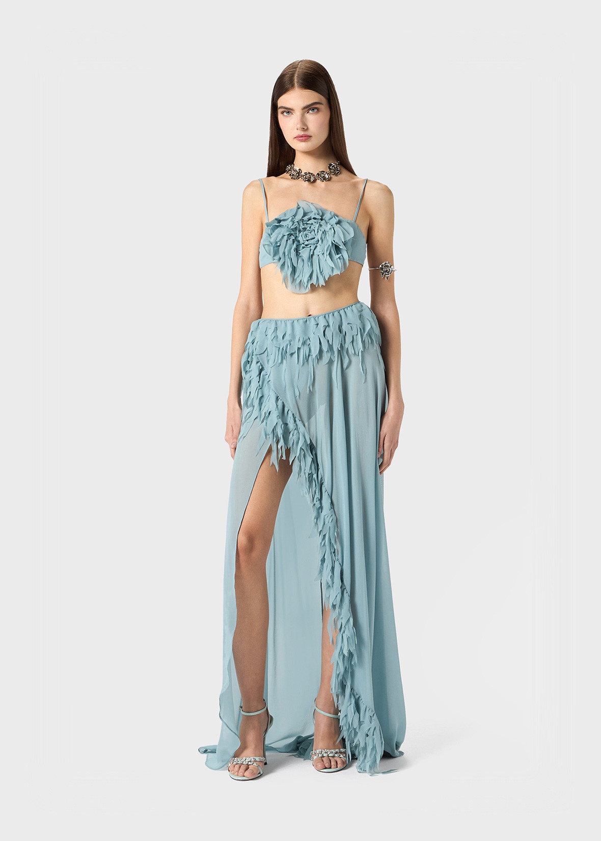 LONG SKIRT IN GEORGETTE WITH FRINGES - 2