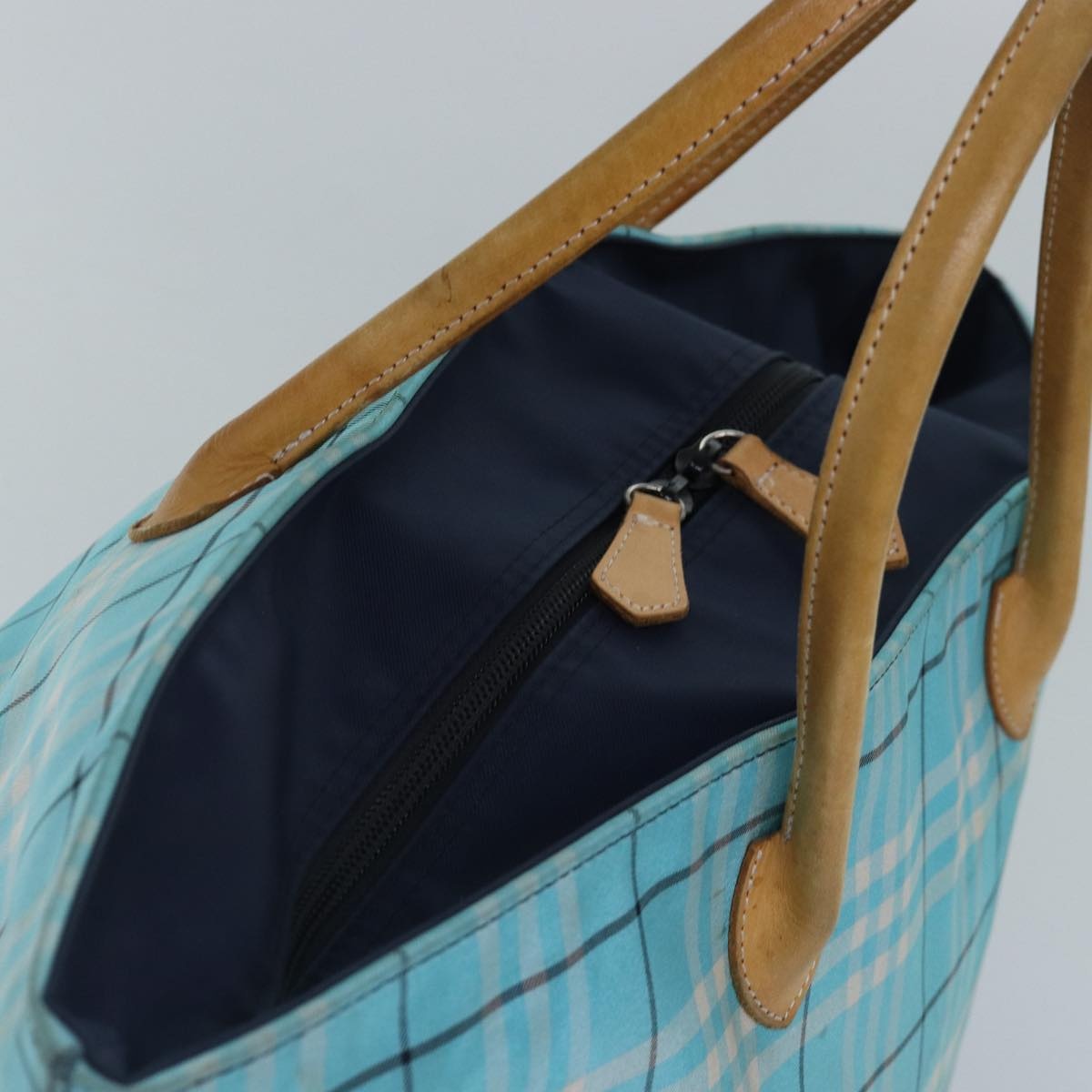 Burberry Nova Check Blue Label Tote Bag Nylon Light Blue Silver - 5