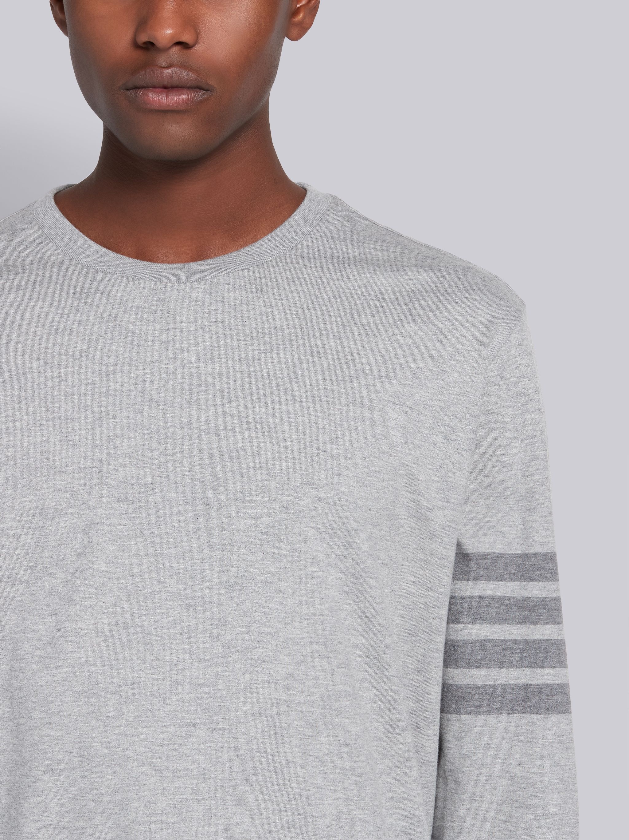 Light Grey Cotton Jersey Long Sleeve Tonal 4-Bar Rugby T-shirt - 5