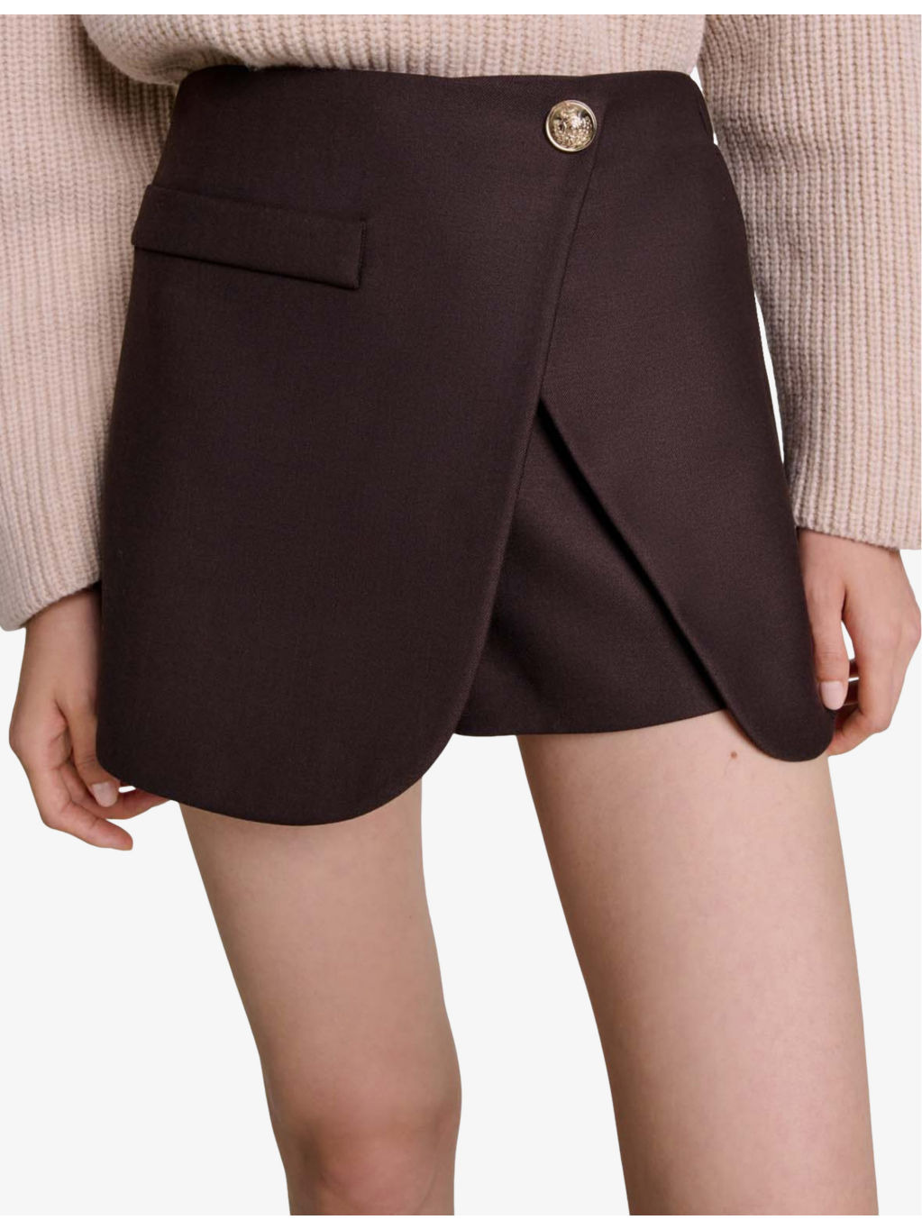 Button-embellished high-rise wrap stretch-knit mini skirt - 3
