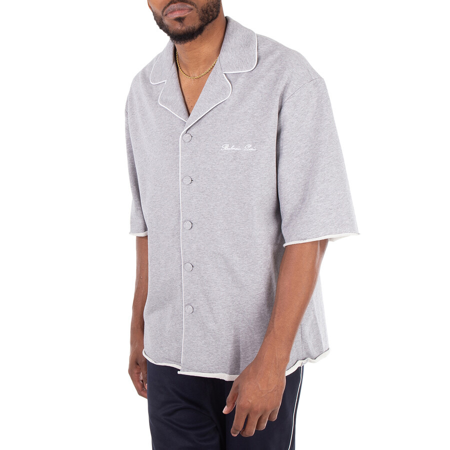 Balmain Men's Grey Cotton Shirt With Embroidered Logo - 4