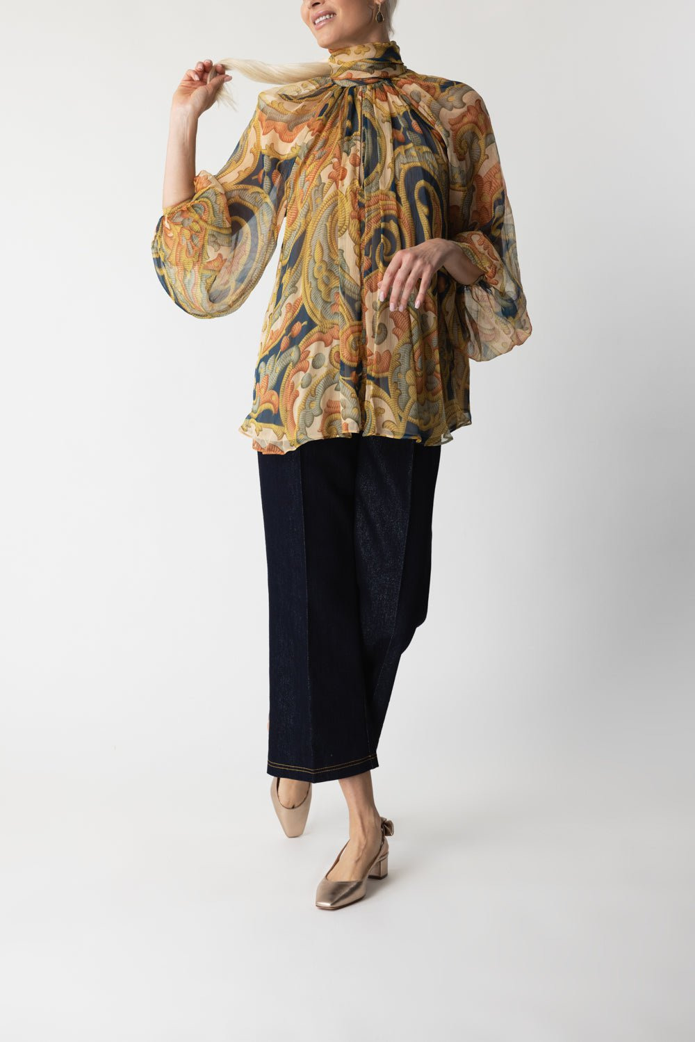 High Neck Printed Blouse - 3