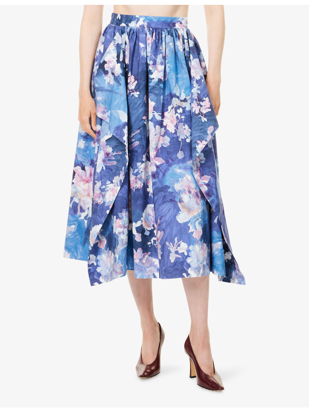 Floral Pleated Cotton-Poplin Midi Skirt - 3